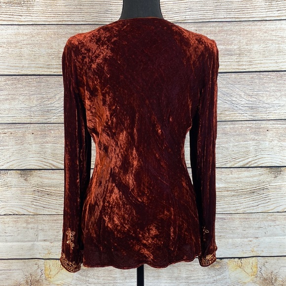 Rust Red Sequin Velvet Keyhole Blouse - Picture 5 of 5